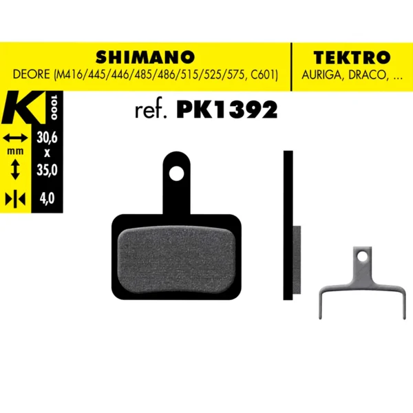 Pastas de frenos PK1392 – Shimano Deore, Tektro Auriga, Drako | K1000 COMPONENTES Bicigangas® - Pedalea sin parar