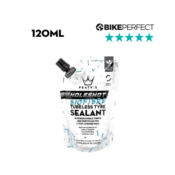 Sellante Tubeless de Biofibra, HOLESHOT 120 ml. | PEATY’S COMPONENTES Bicigangas® - Pedalea sin parar