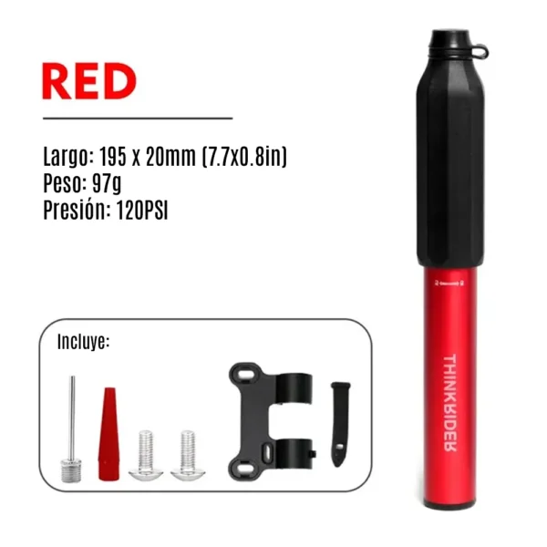 Inflador Mini 120PSI | THINKRIDER ACCESORIOS Bicigangas® - Pedalea sin parar